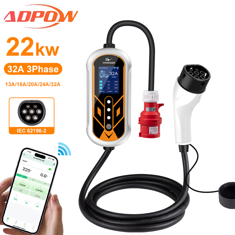 ADPOW Portable 32A Type2 EV Ch - Portable Ev Charger 32A Type 2 Cee Plug ulasan dan harga